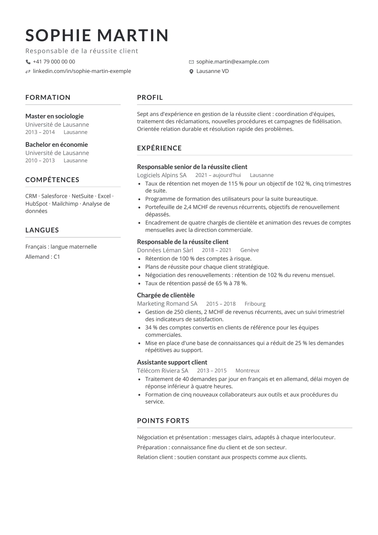Exemple de CV fictif au nom de Sophie Martin, modèle Horizon
