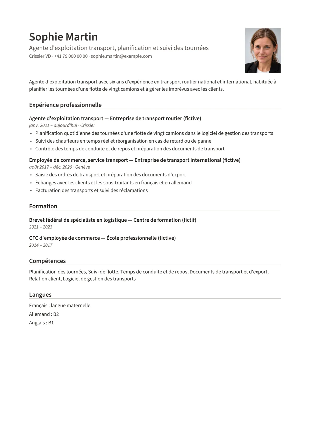 Exemple de CV fictif au nom de Sophie Martin