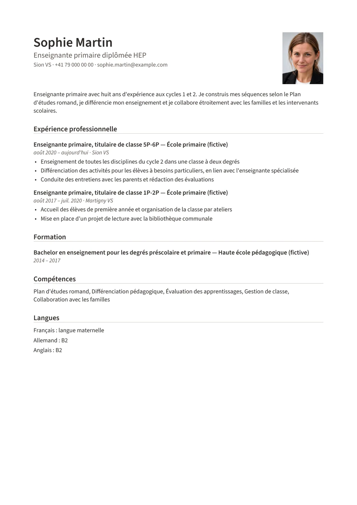 Exemple de CV fictif au nom de Sophie Martin