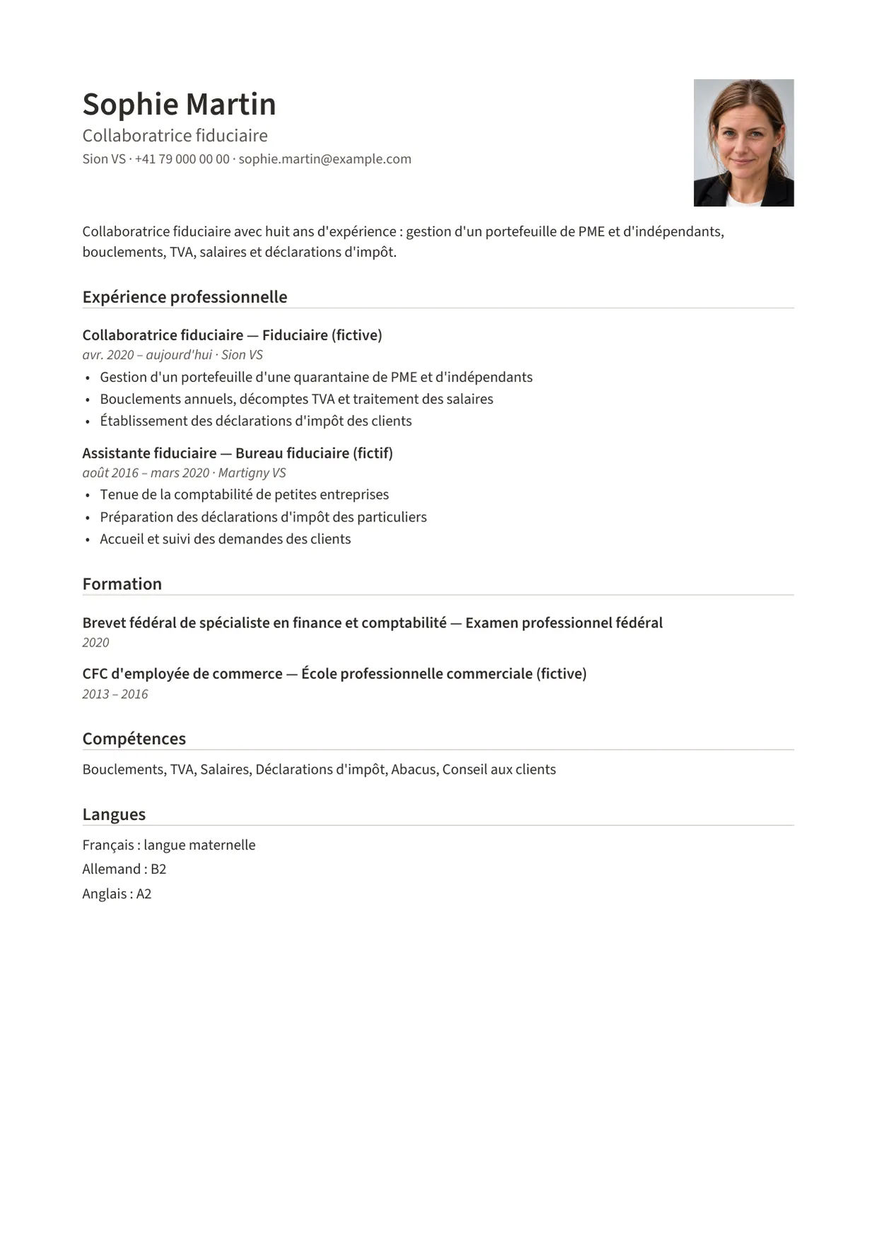 Exemple de CV fictif au nom de Sophie Martin