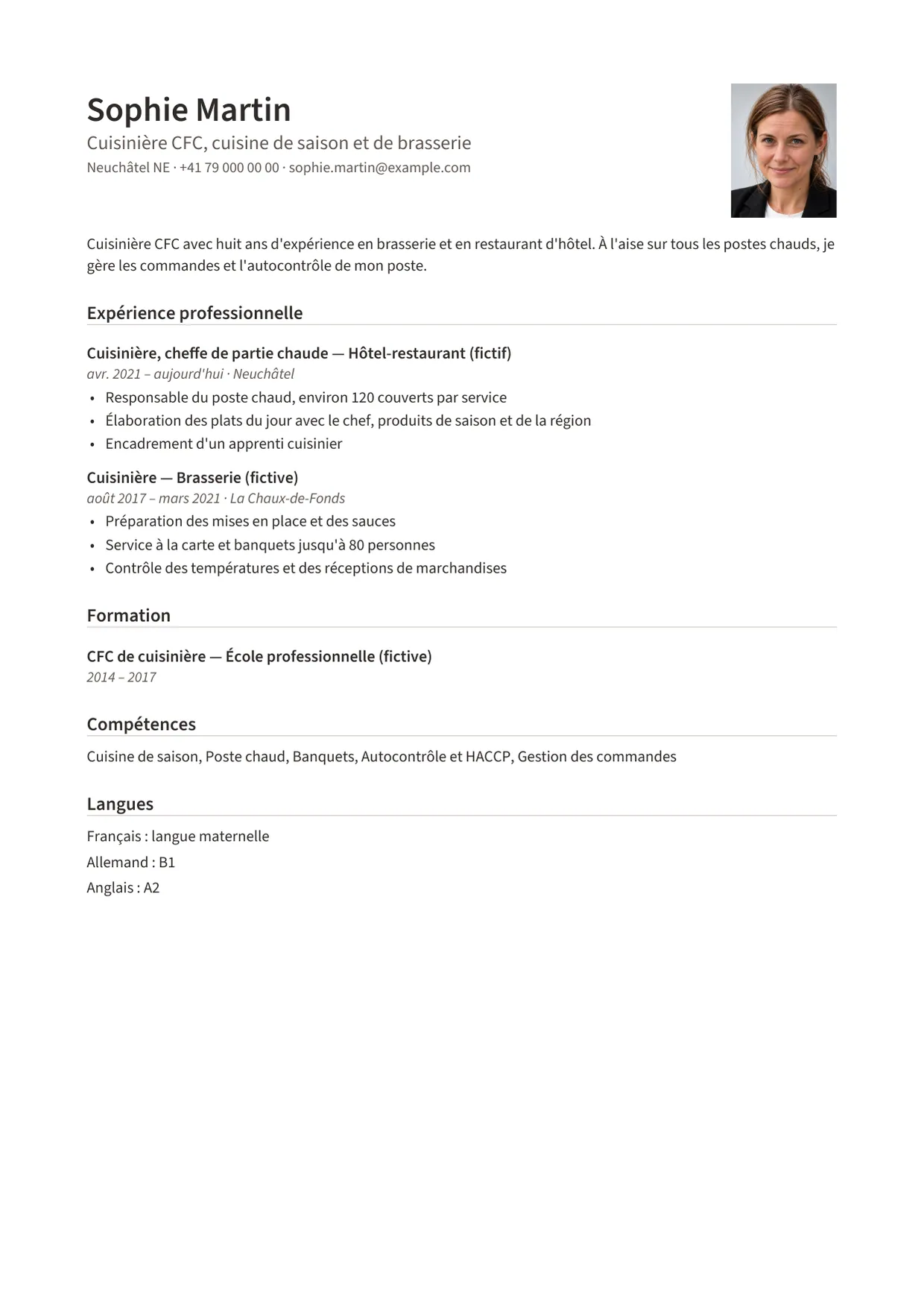 Exemple de CV fictif au nom de Sophie Martin