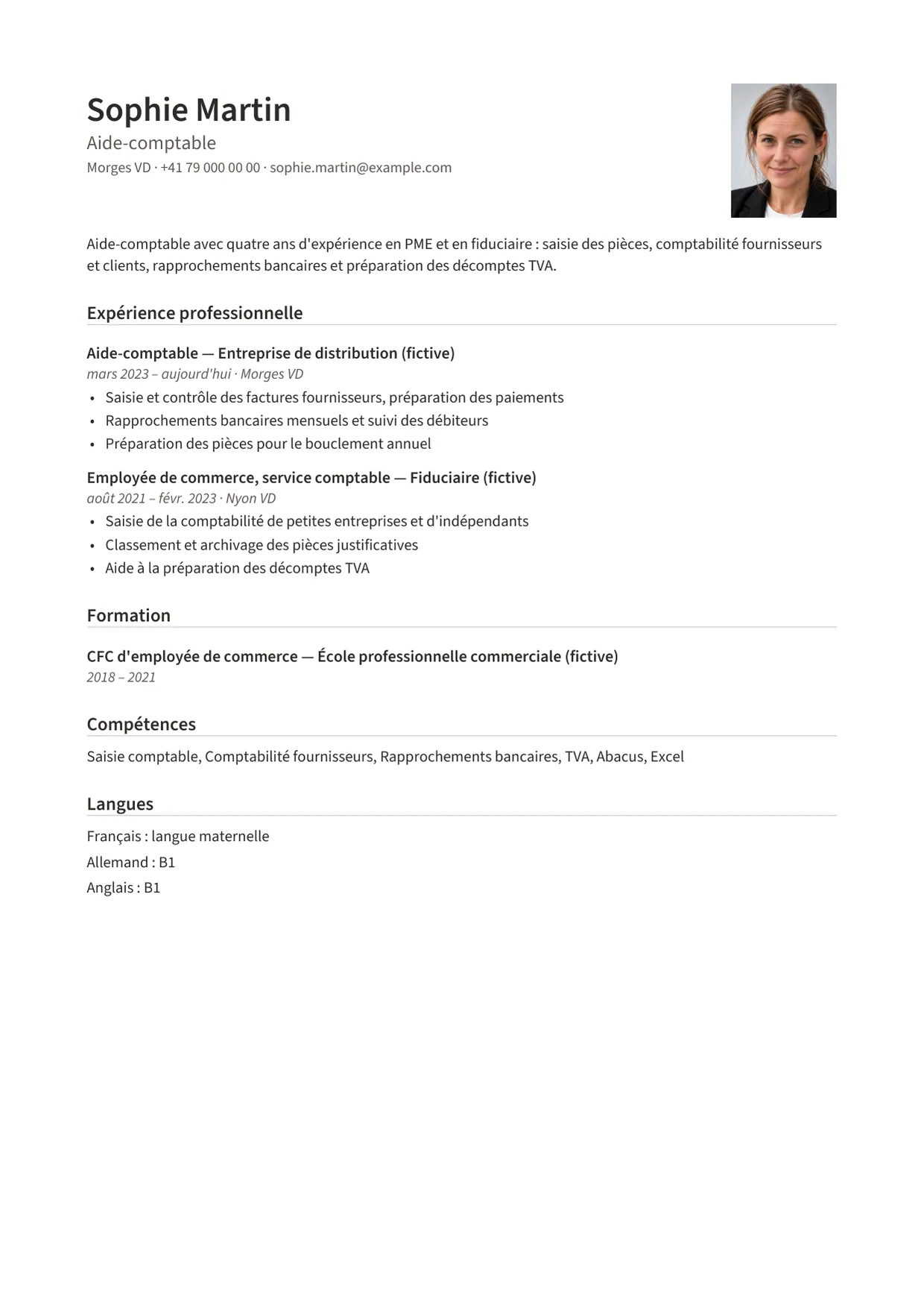 Exemple de CV fictif au nom de Sophie Martin