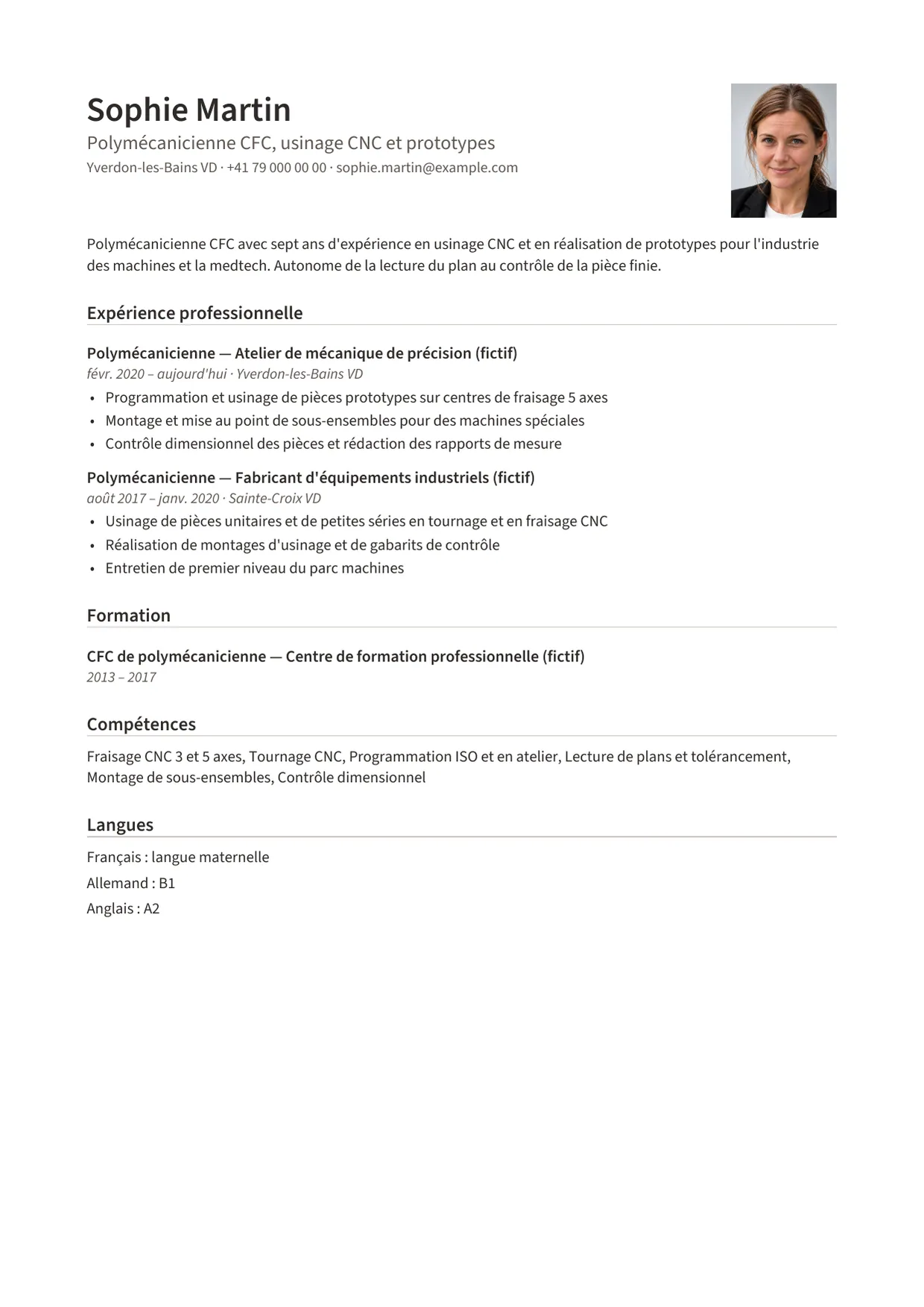 Exemple de CV fictif au nom de Sophie Martin