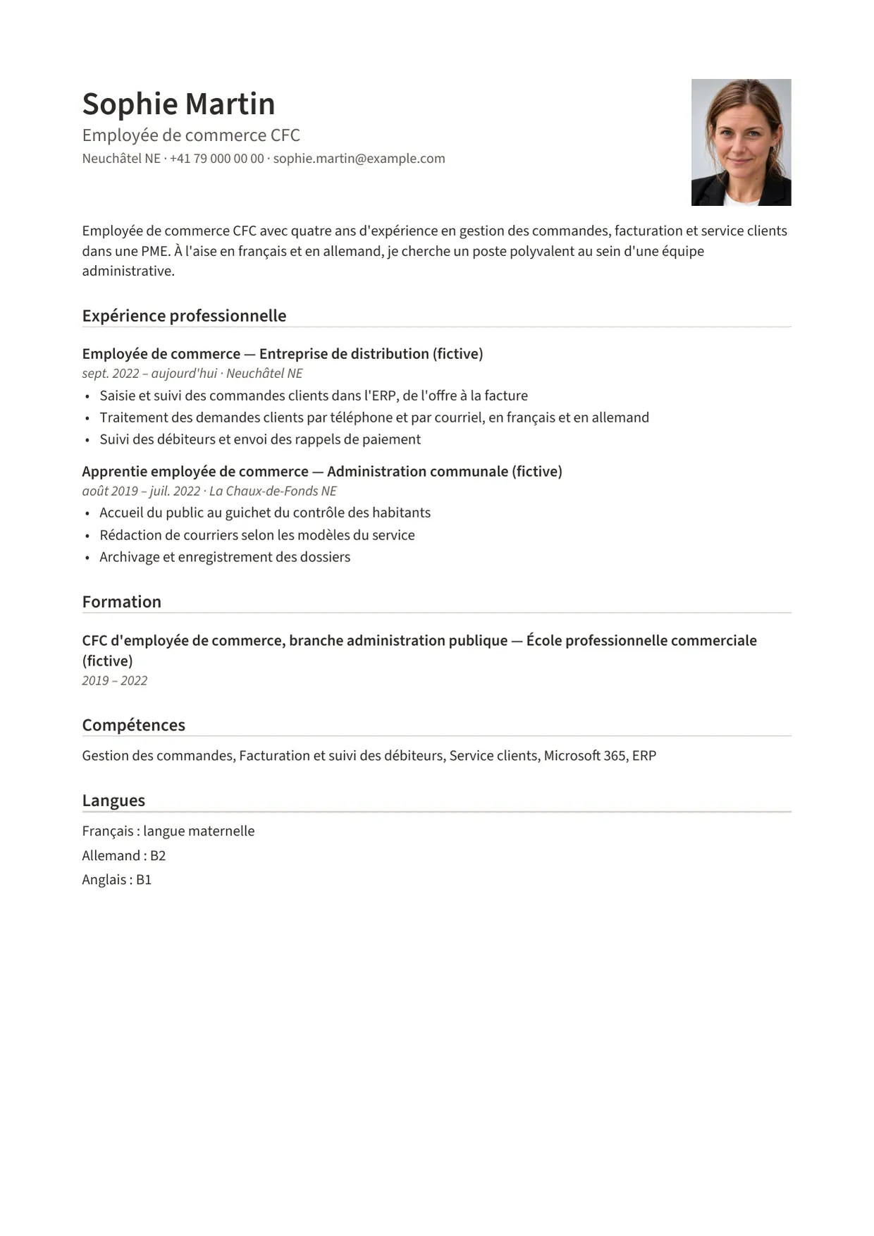 Exemple de CV fictif au nom de Sophie Martin