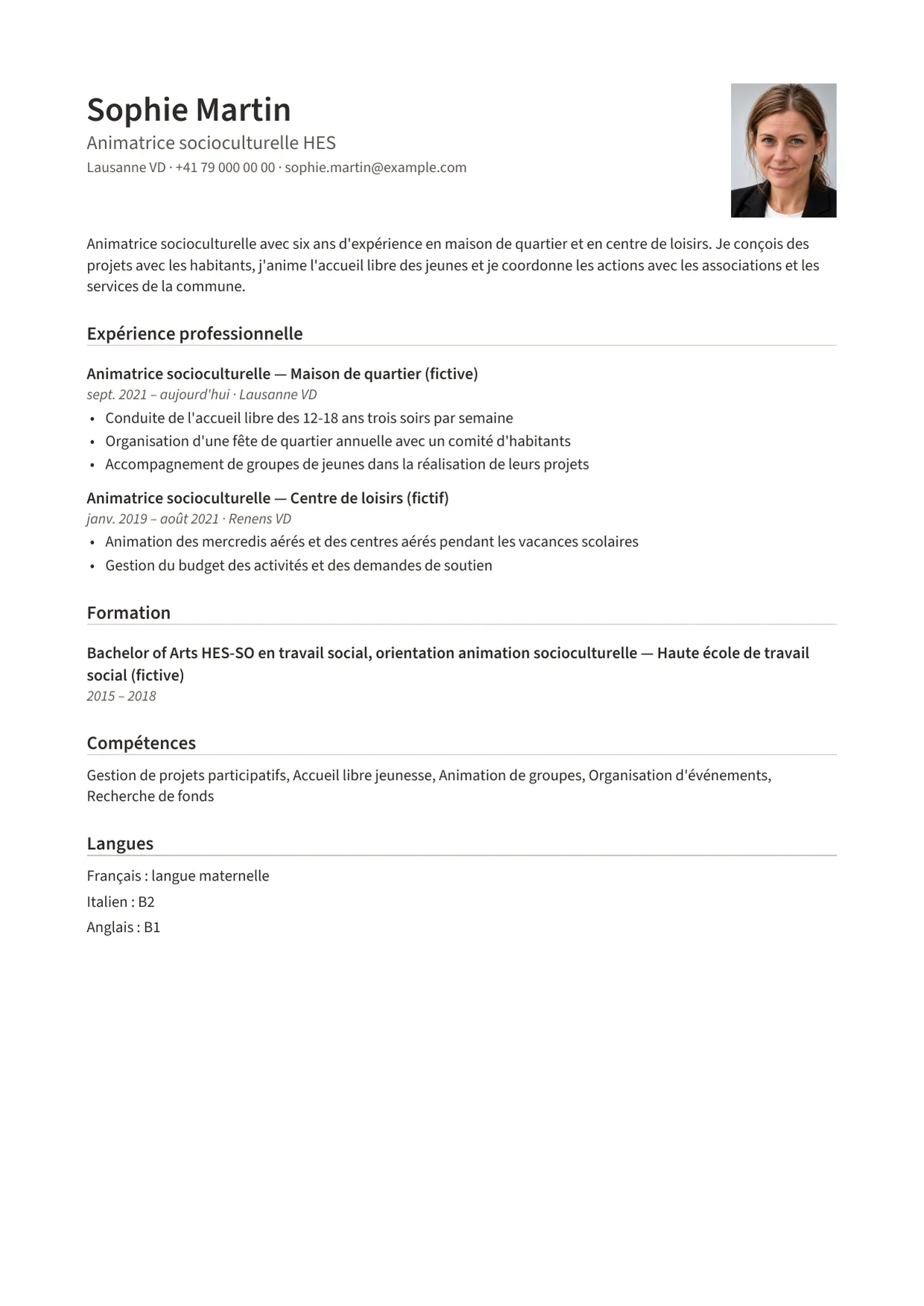 Exemple de CV fictif au nom de Sophie Martin