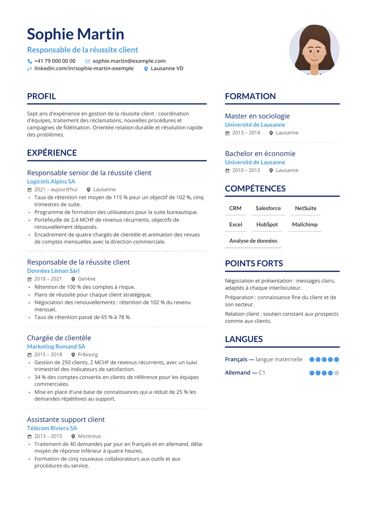 Exemple de CV fictif au nom de Sophie Martin, modèle Moderne