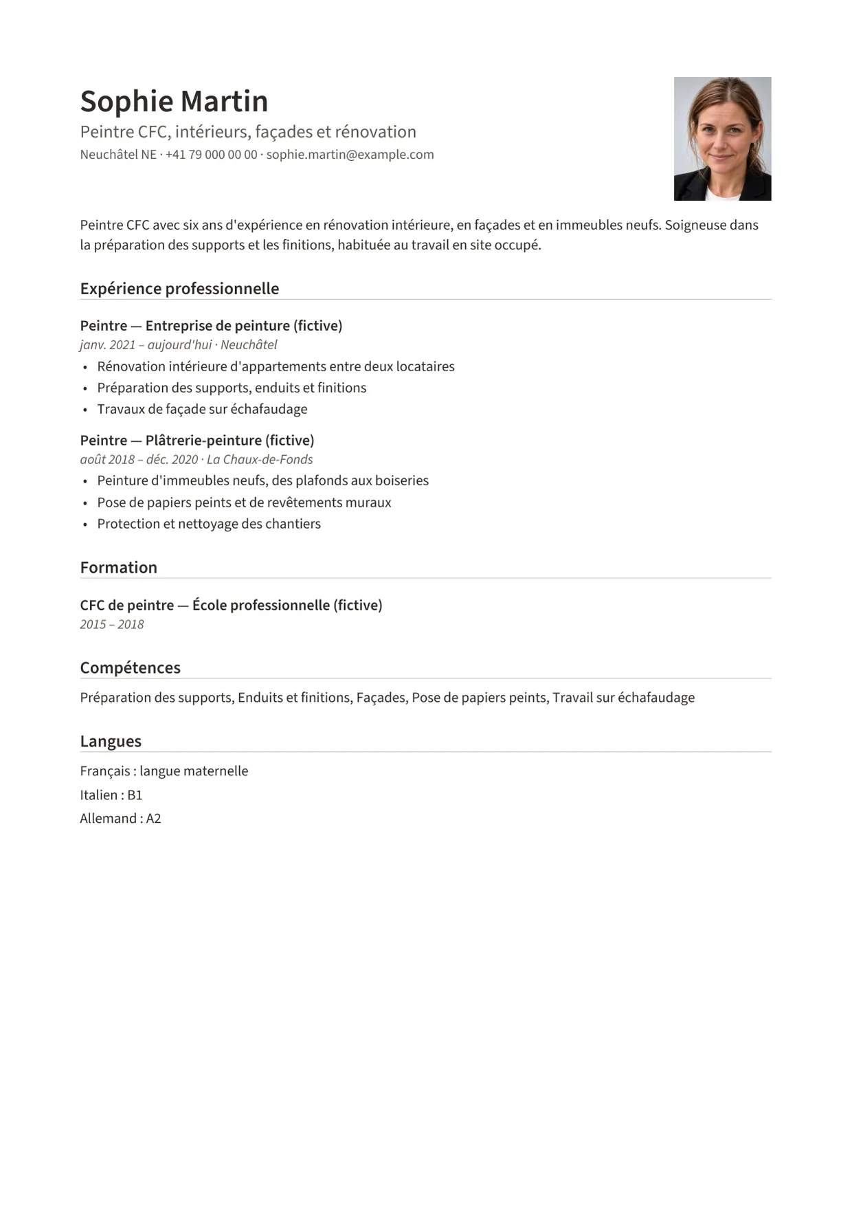Exemple de CV fictif au nom de Sophie Martin