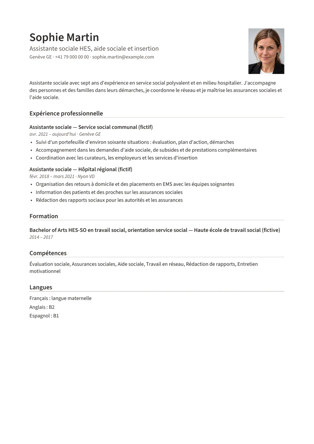Exemple de CV fictif au nom de Sophie Martin