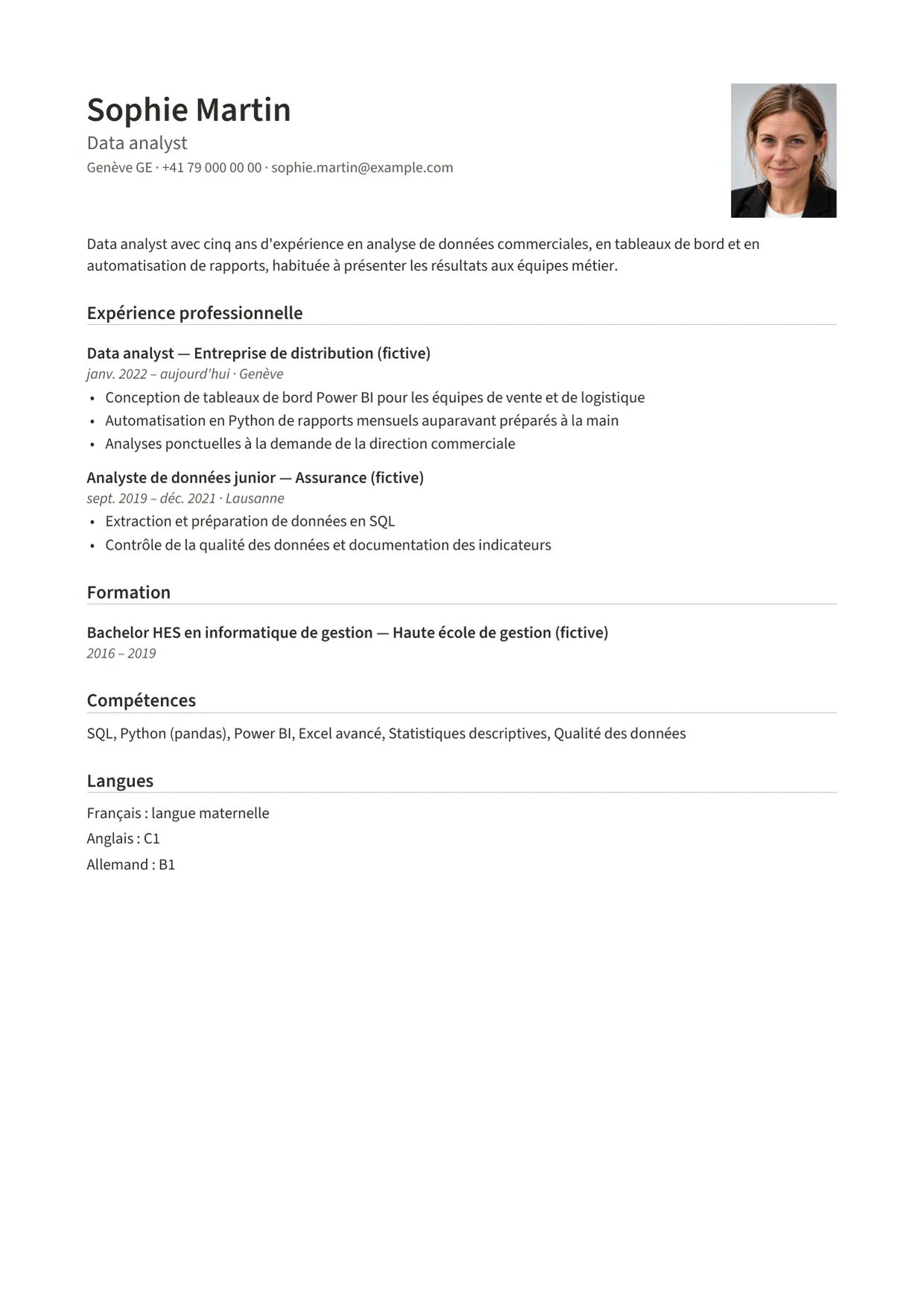 Exemple de CV fictif au nom de Sophie Martin