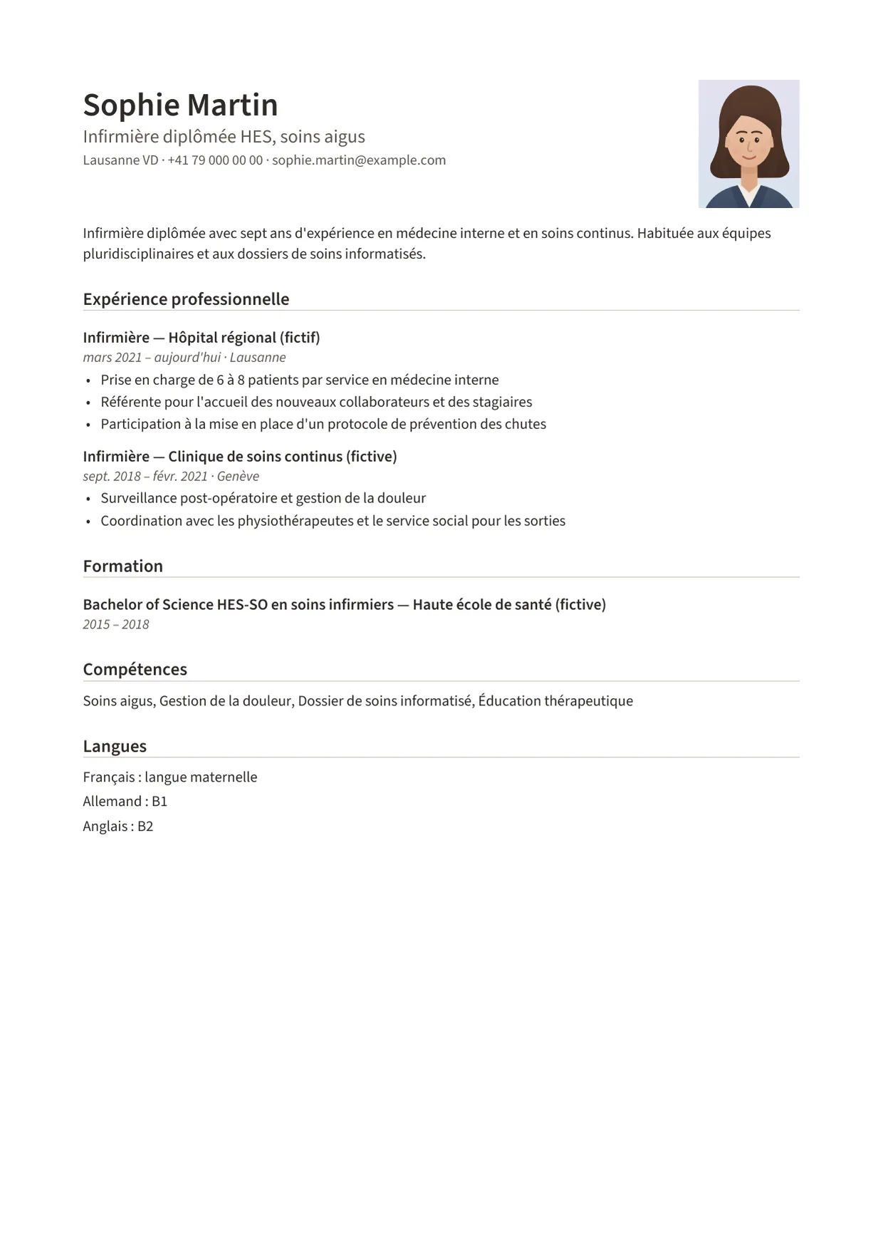 Exemple de CV fictif au nom de Sophie Martin, modèle Classique