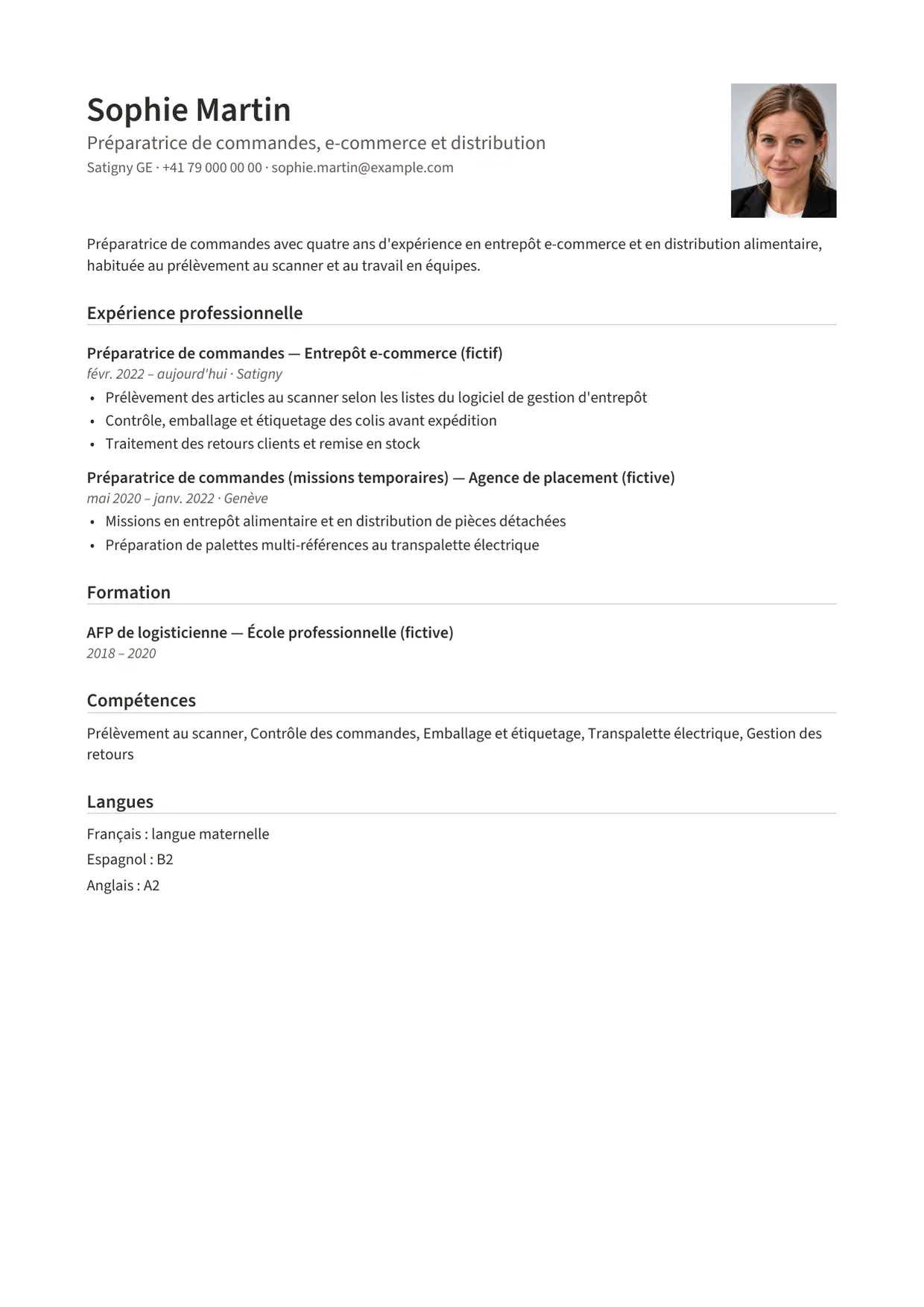Exemple de CV fictif au nom de Sophie Martin