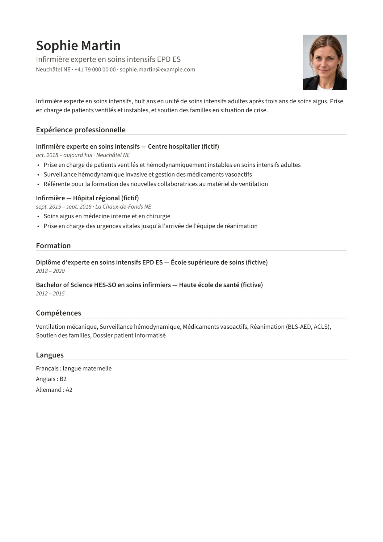 Exemple de CV fictif au nom de Sophie Martin