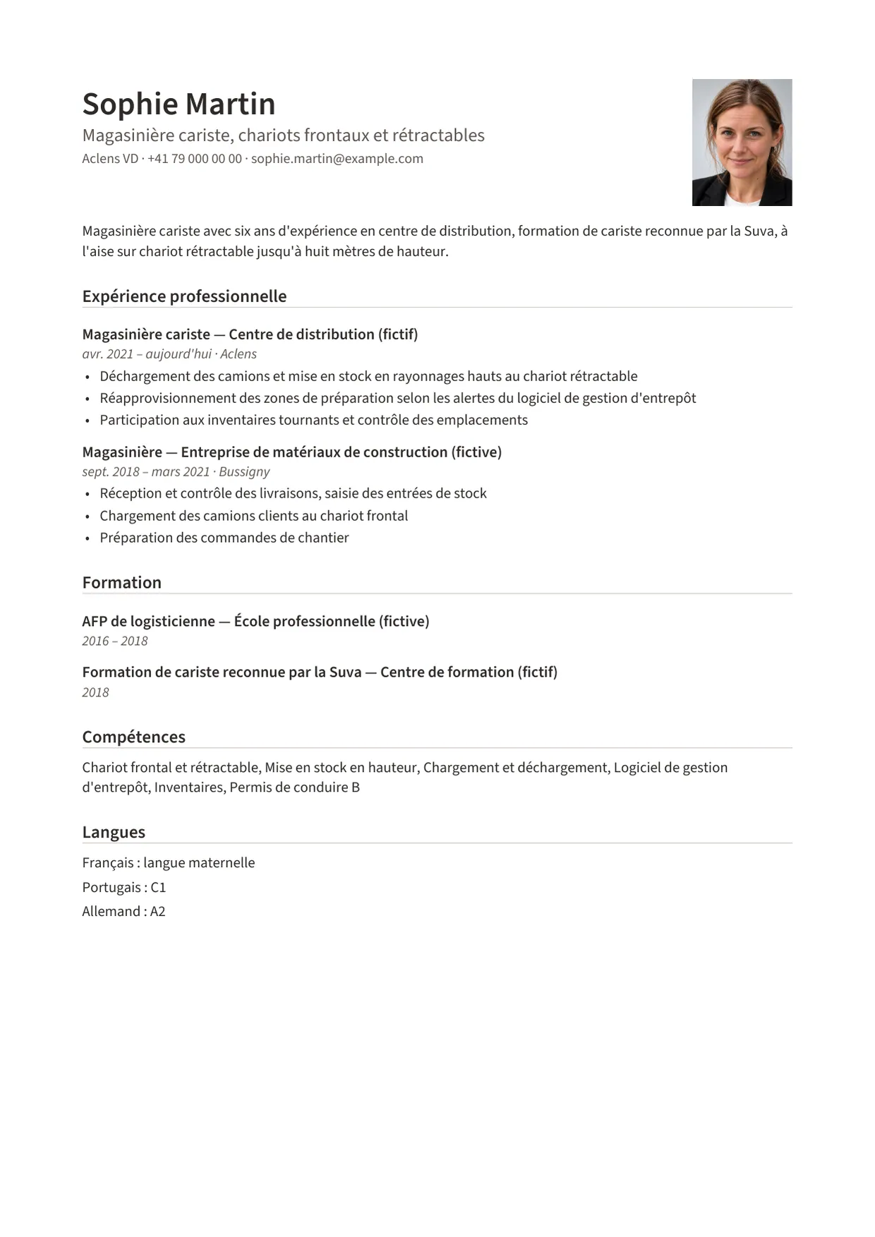 Exemple de CV fictif au nom de Sophie Martin