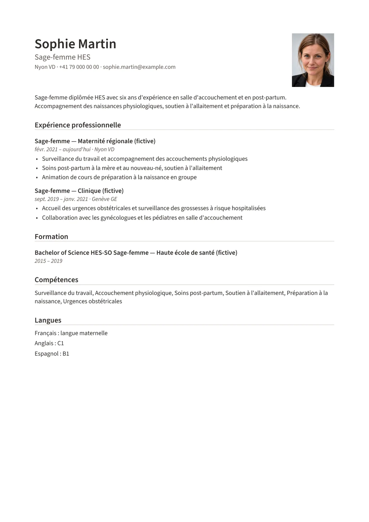Exemple de CV fictif au nom de Sophie Martin