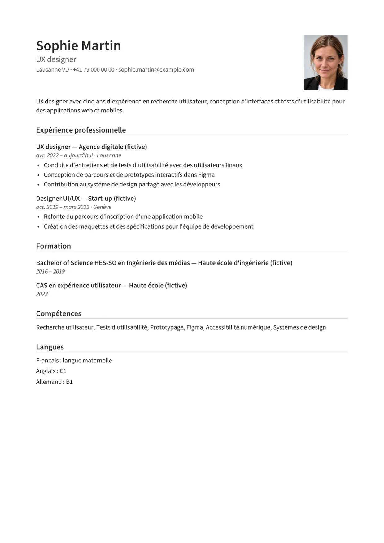 Exemple de CV fictif au nom de Sophie Martin
