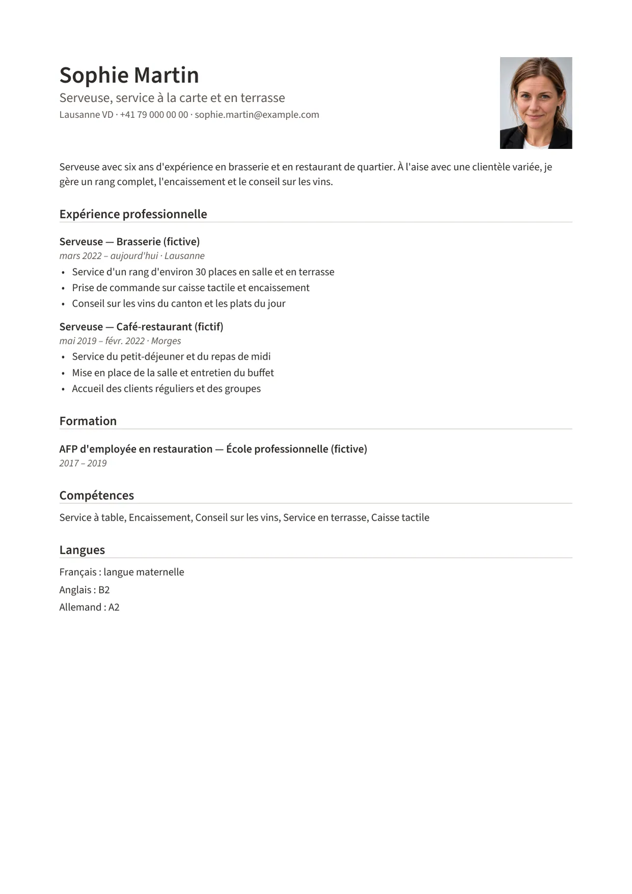 Exemple de CV fictif au nom de Sophie Martin