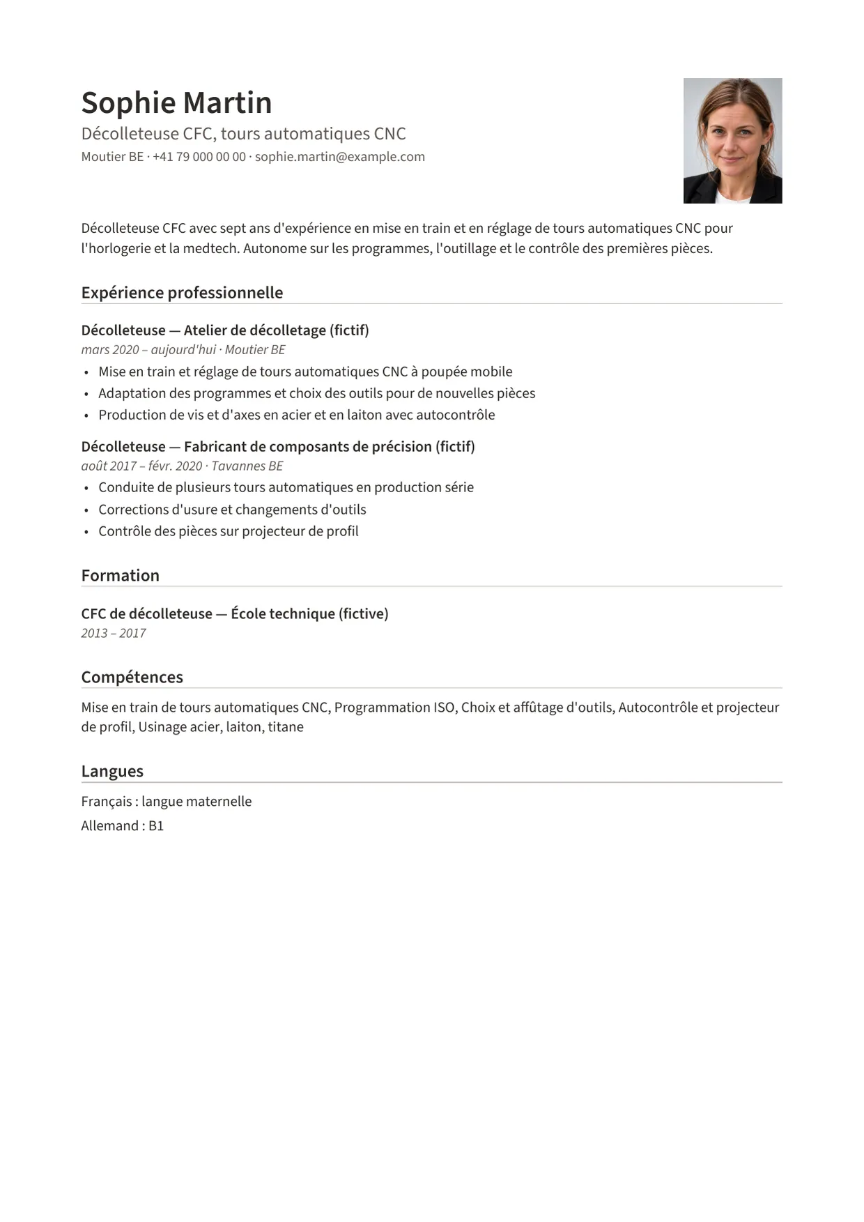 Exemple de CV fictif au nom de Sophie Martin