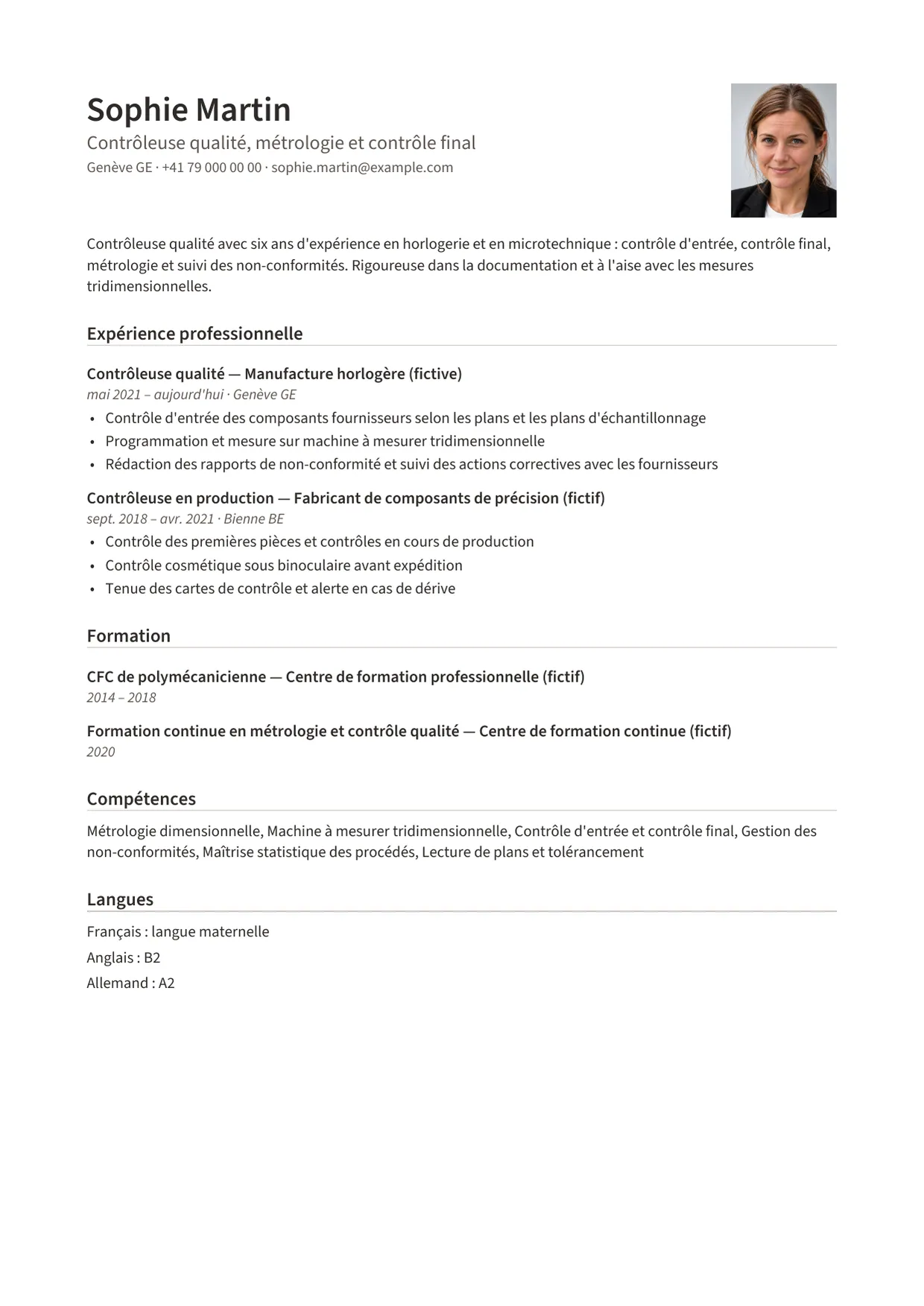 Exemple de CV fictif au nom de Sophie Martin