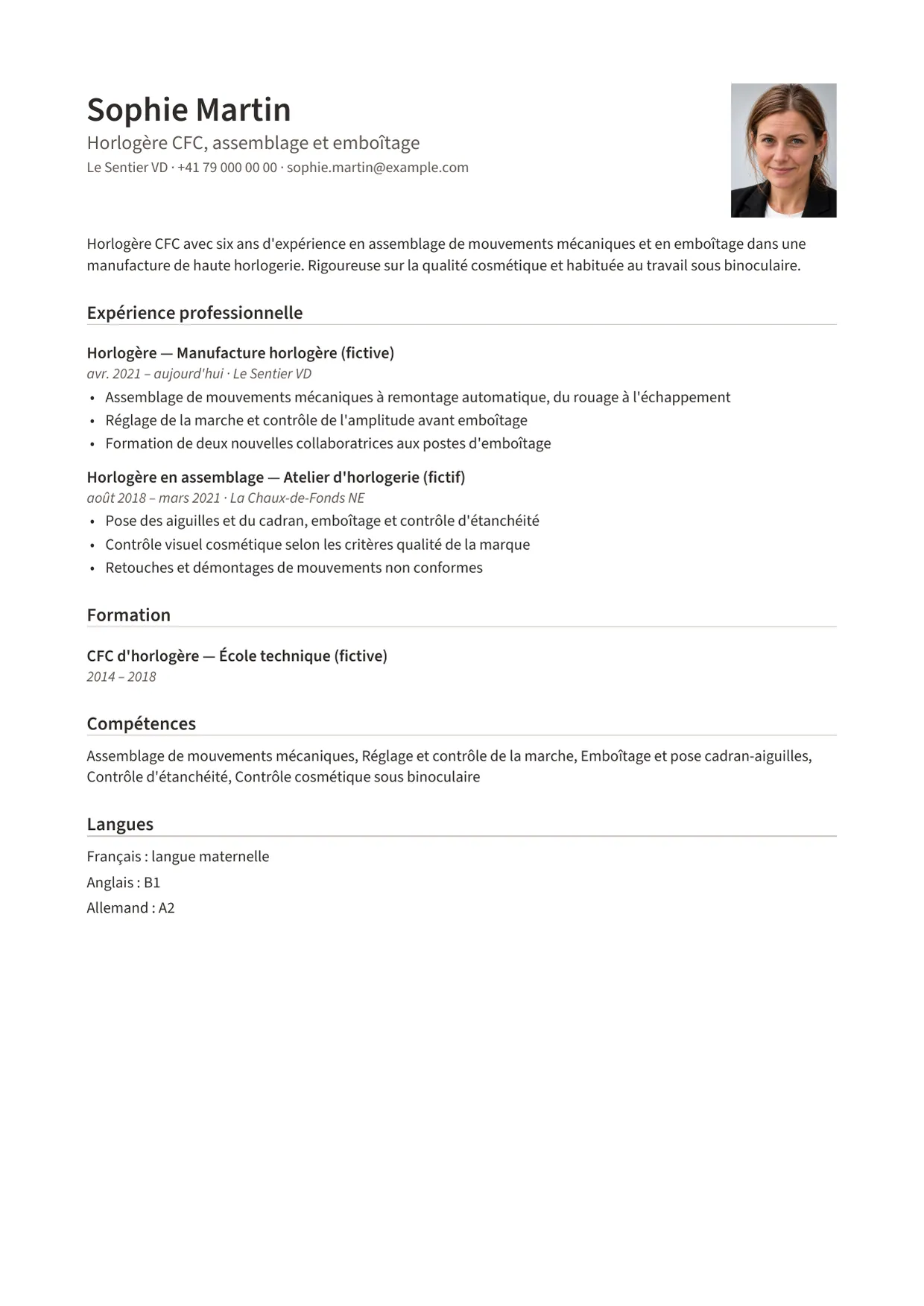 Exemple de CV fictif au nom de Sophie Martin