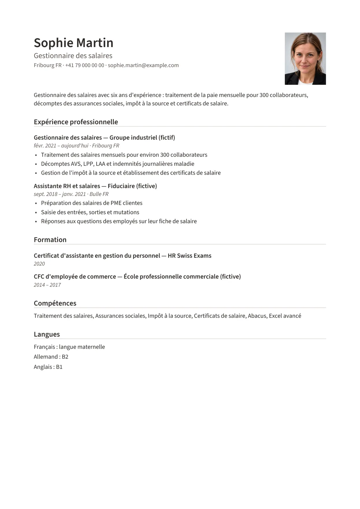 Exemple de CV fictif au nom de Sophie Martin