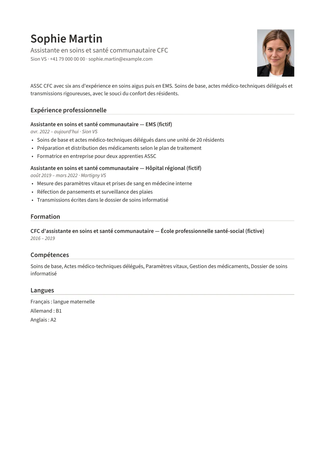 Exemple de CV fictif au nom de Sophie Martin