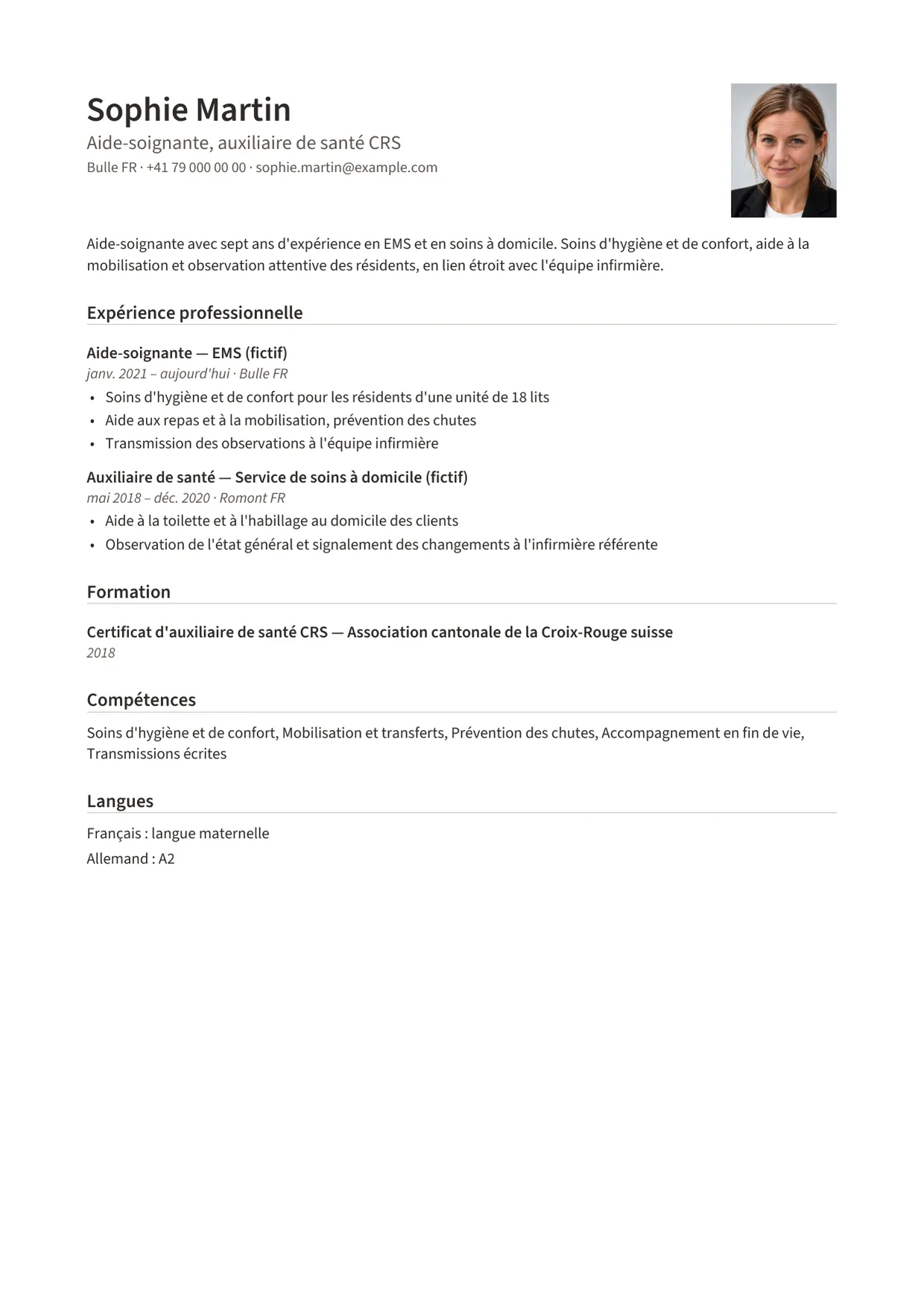 Exemple de CV fictif au nom de Sophie Martin