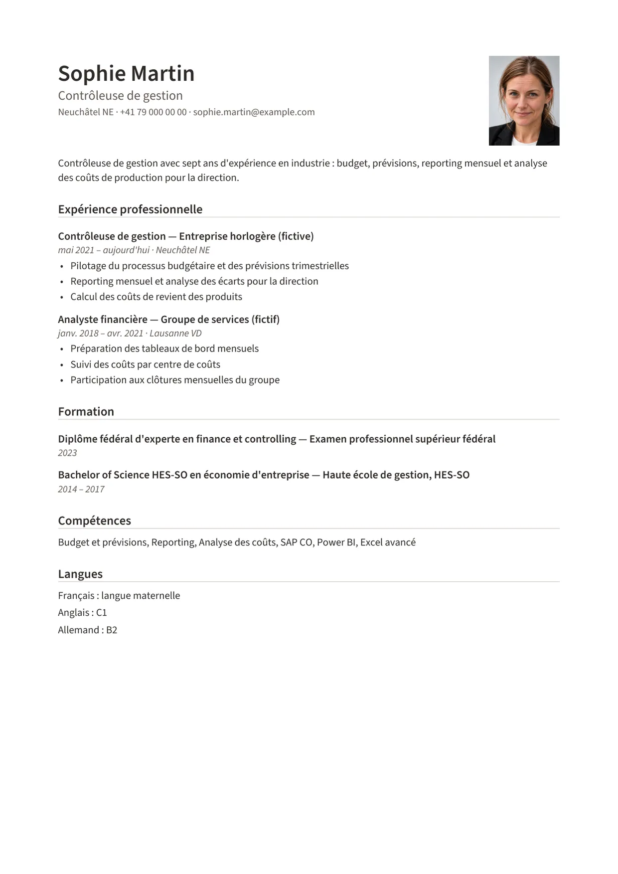 Exemple de CV fictif au nom de Sophie Martin
