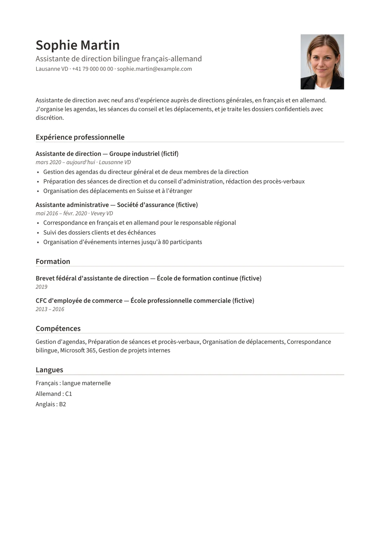 Exemple de CV fictif au nom de Sophie Martin