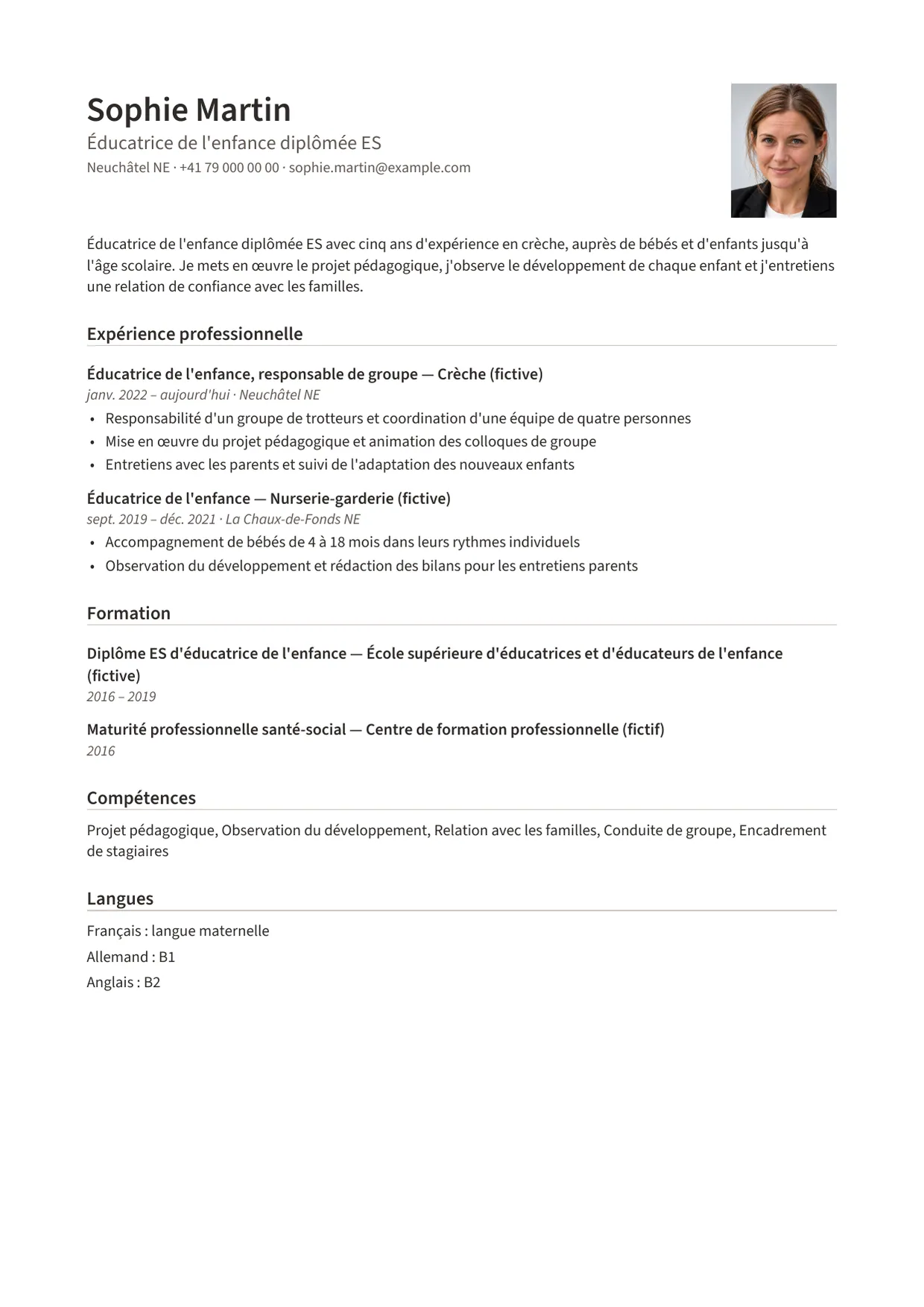 Exemple de CV fictif au nom de Sophie Martin