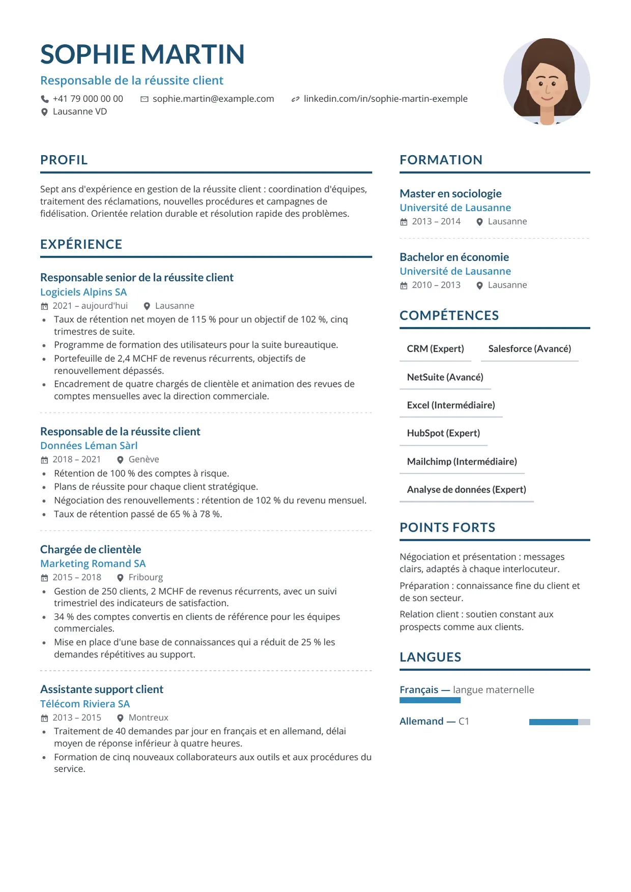 Exemple de CV fictif au nom de Sophie Martin, modèle Trait
