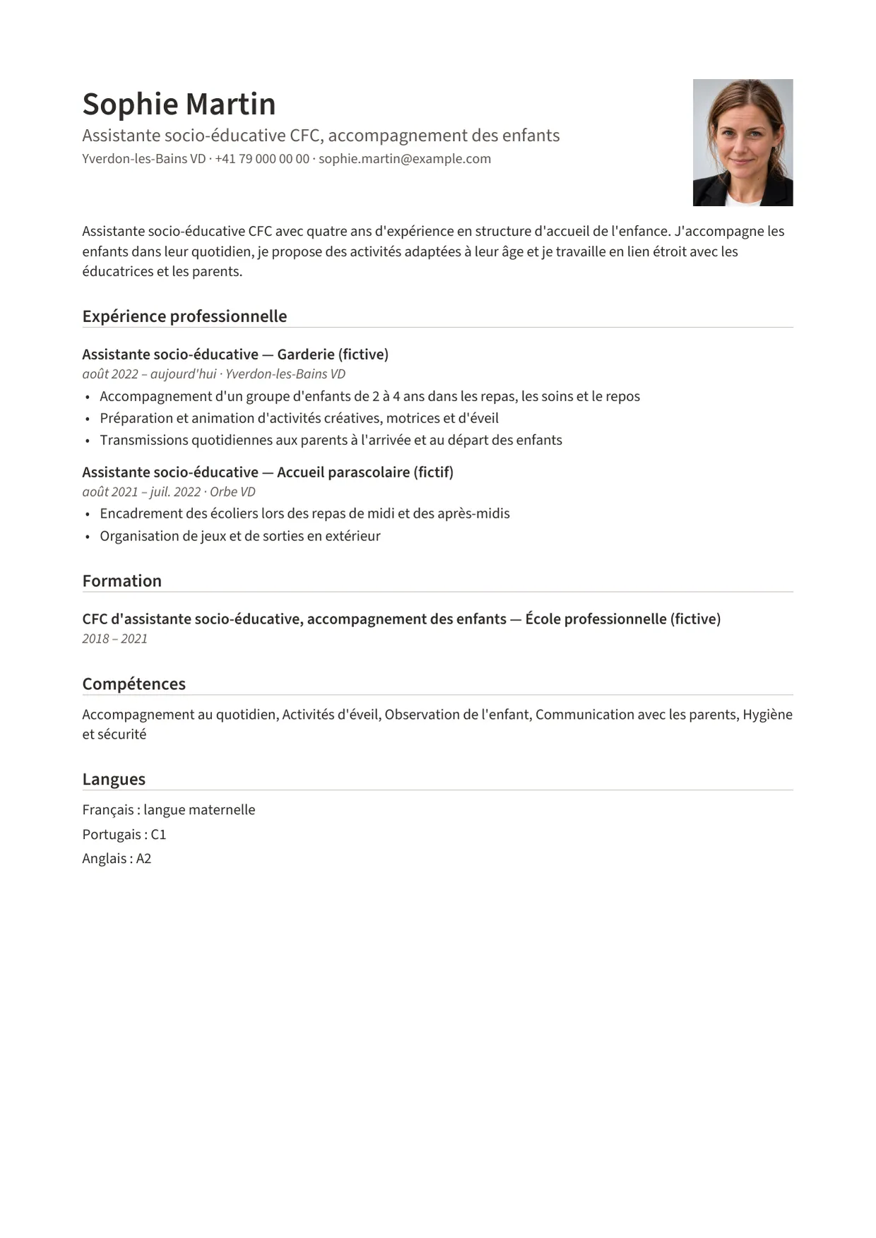 Exemple de CV fictif au nom de Sophie Martin